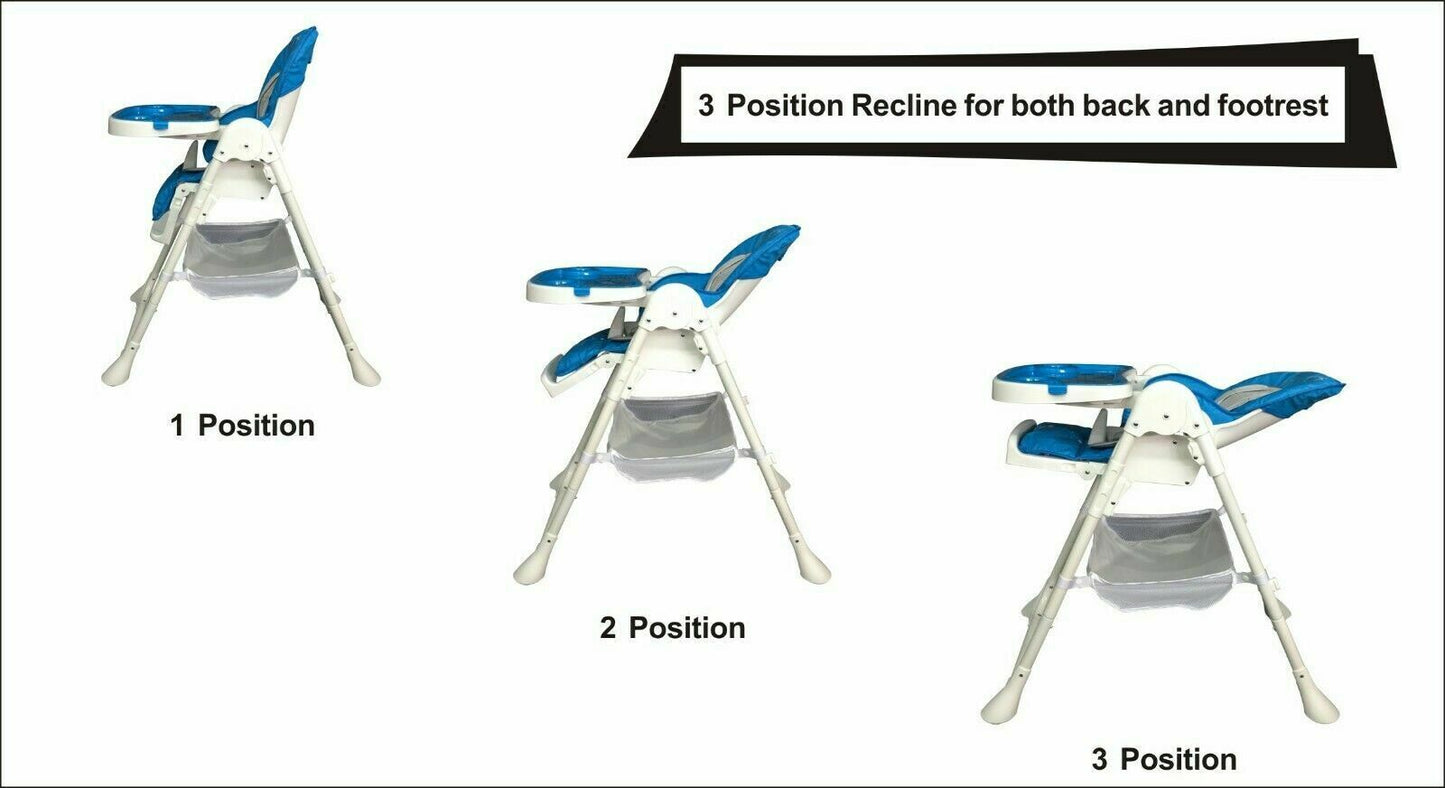 G4RCE Foldable 3 in 1 Baby Toddler Child Kids Infant Highchair Feeding Recliner Adjustable Seat Chair in Pink & Blue
