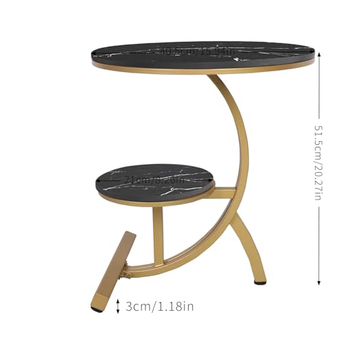 HYGRAD BUILT TO SURVIVE 2 Tier C Shaped Round Sintered Stone/Metal End Coffee Sofa Side Centre Table (Black/Gold)