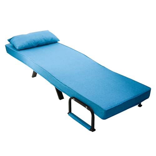 HYGRAD BUILT TO SURVIVE 4 In 1 Folding Foldable Single One Seater Padded Lazy Sofa Chair Bed Chaise Lounger Couch Recliner Sleeper With Pillow In 3 Colours (Blue)