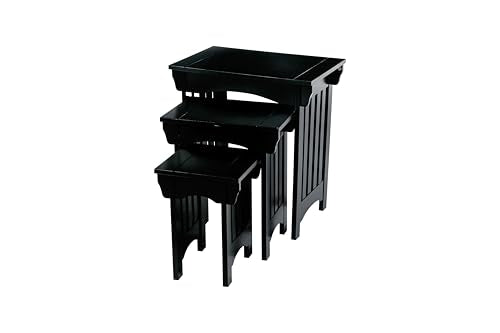 HYGRAD BUILT TO SURVIVE Black Wooden 3 Nesting Tables Traditional Chic Mid-Century with Mission Style Legs For Home Living Room End Coffee Side Table Nightstand