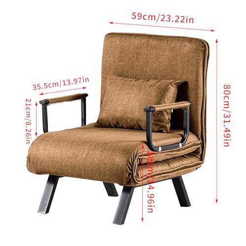 HYGRAD BUILT TO SURVIVE 4 In 1 Folding Foldable Single One Seater Padded Lazy Sofa Chair Bed Chaise Lounger Couch Recliner Sleeper With Pillow In 3 Colours (Coffee)