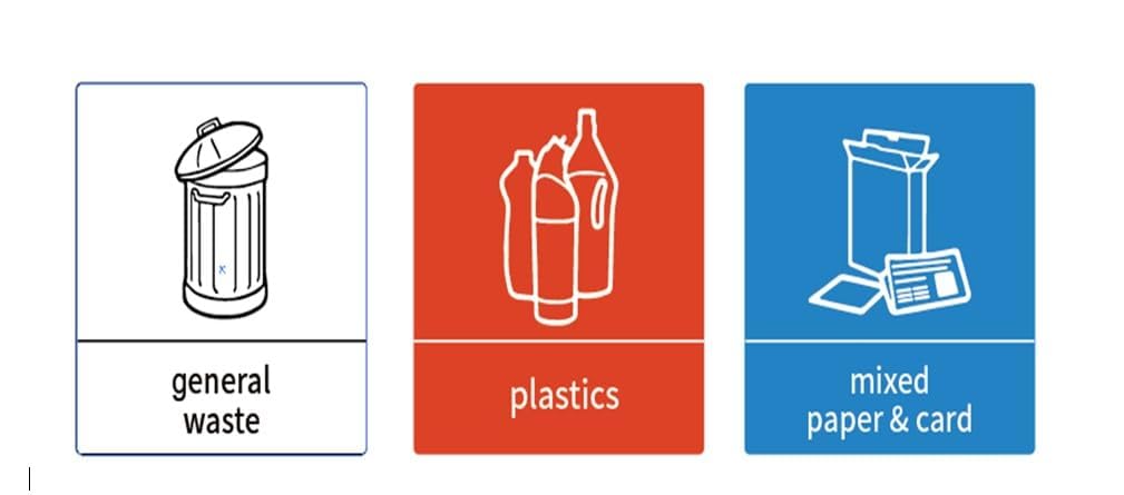 HYGRAD BUILT TO SURVIVE 3 Compartment Portable Floor Standing Metal/Plastic Pedal Recycle Trash Waste Bin Can In 45L 60L & 3 Colours With Stickers & Bin Liners (Silver, 45L)