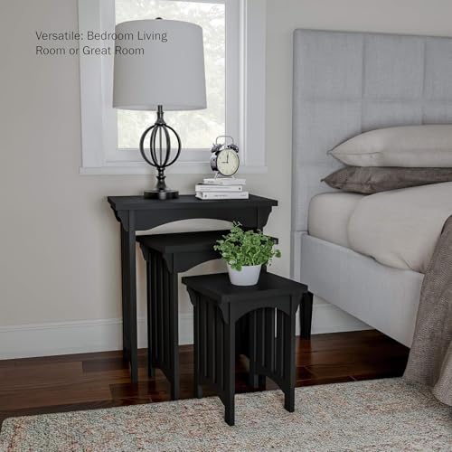 HYGRAD BUILT TO SURVIVE Black Wooden 3 Nesting Tables Traditional Chic Mid-Century with Mission Style Legs For Home Living Room End Coffee Side Table Nightstand