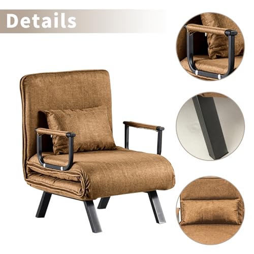 HYGRAD BUILT TO SURVIVE 4 In 1 Folding Foldable Single One Seater Padded Lazy Sofa Chair Bed Chaise Lounger Couch Recliner Sleeper With Pillow In 3 Colours (Coffee)