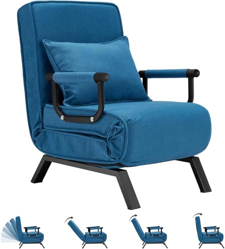 HYGRAD BUILT TO SURVIVE 4 In 1 Folding Foldable Single One Seater Padded Lazy Sofa Chair Bed Chaise Lounger Couch Recliner Sleeper With Pillow In 3 Colours (Blue)