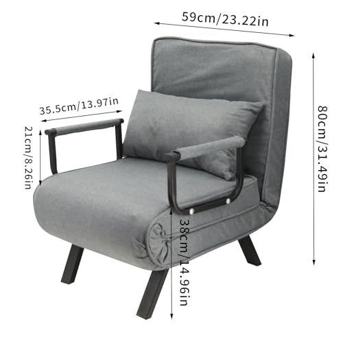 HYGRAD BUILT TO SURVIVE 4 In 1 Folding Foldable Single One Seater Padded Lazy Sofa Chair Bed Chaise Lounger Couch Recliner Sleeper With Pillow In 3 Colours (Grey)