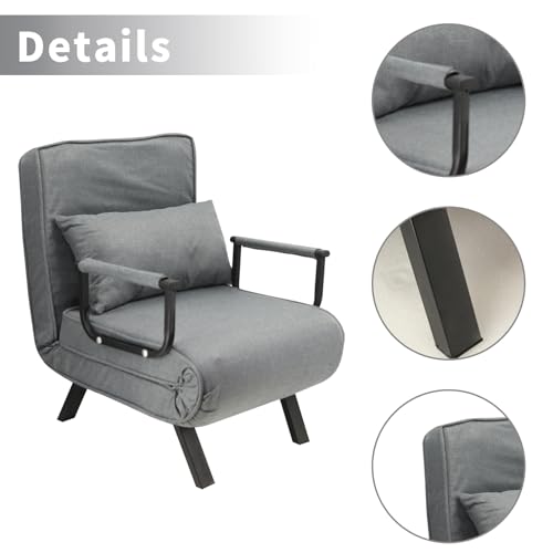 HYGRAD BUILT TO SURVIVE 4 In 1 Folding Foldable Single One Seater Padded Lazy Sofa Chair Bed Chaise Lounger Couch Recliner Sleeper With Pillow In 3 Colours (Grey)