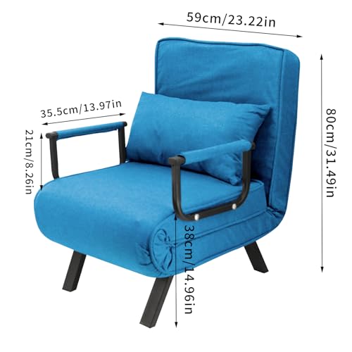 HYGRAD BUILT TO SURVIVE 4 In 1 Folding Foldable Single One Seater Padded Lazy Sofa Chair Bed Chaise Lounger Couch Recliner Sleeper With Pillow In 3 Colours (Blue)