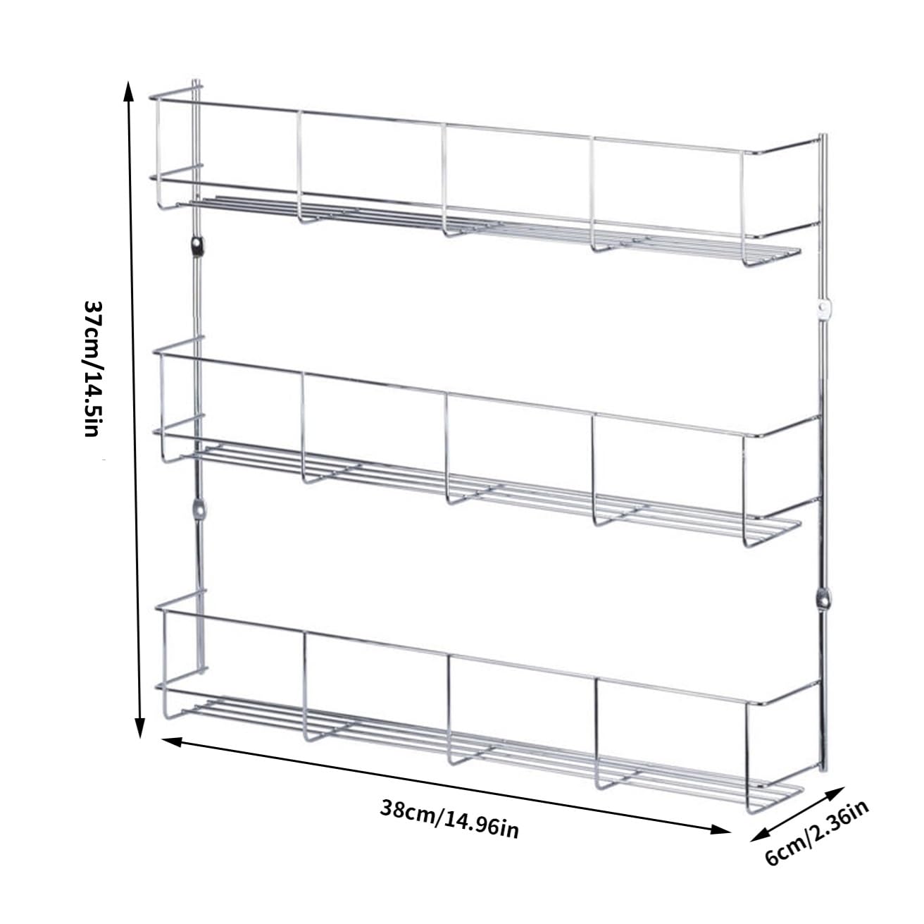 HYGRAD BUILT TO SURVIVE Multifunction Wall Mount Inside Cabinet Cupboard Silver Metal Spice Herb Jar Container Storage Rack Shelf Organiser Kitchen Tidy Home (3 Tier)