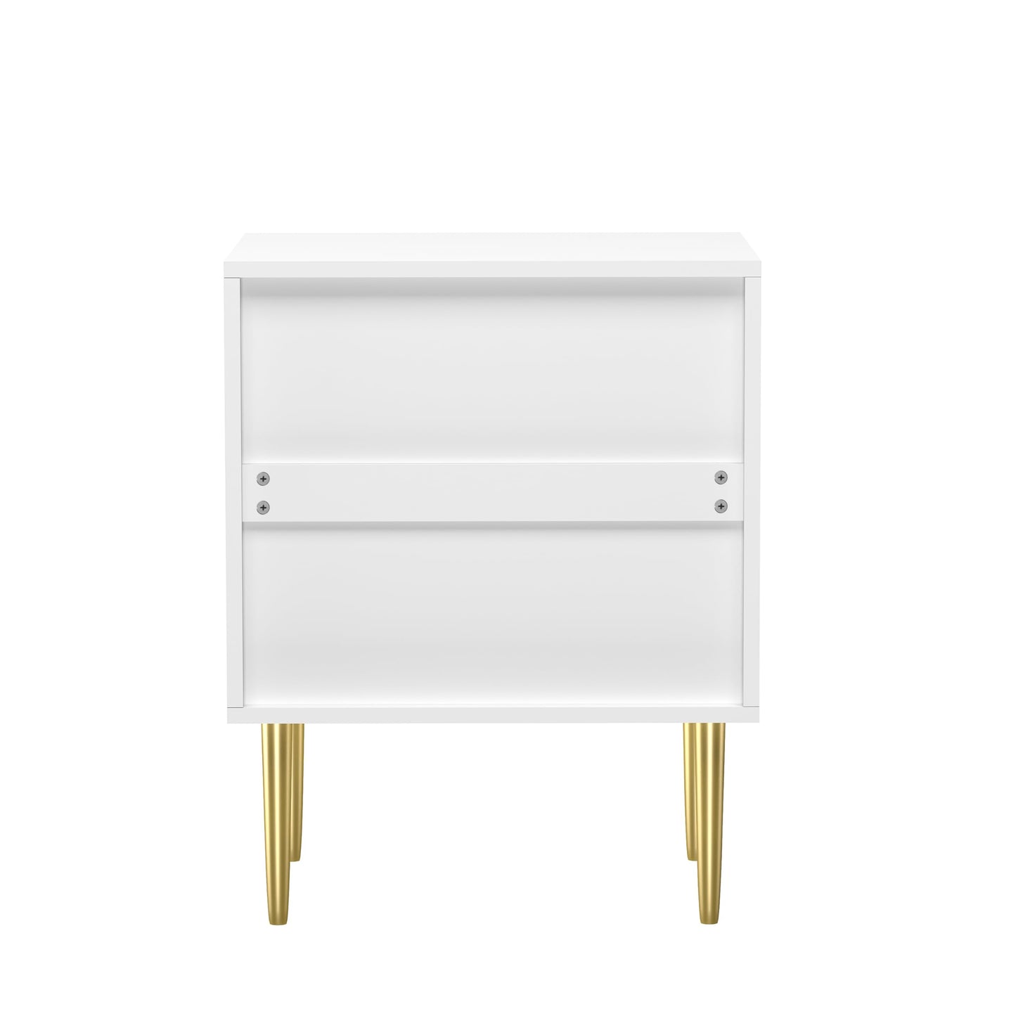 HYGRAD BUILT TO SURVIVE White Wooden 2 Drawer Chic Fluted Bedside End Sofa Table Nightstand For Living Bedroom Home With 4 Golden Legs