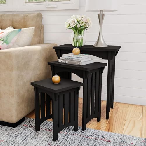 HYGRAD BUILT TO SURVIVE Black Wooden 3 Nesting Tables Traditional Chic Mid-Century with Mission Style Legs For Home Living Room End Coffee Side Table Nightstand