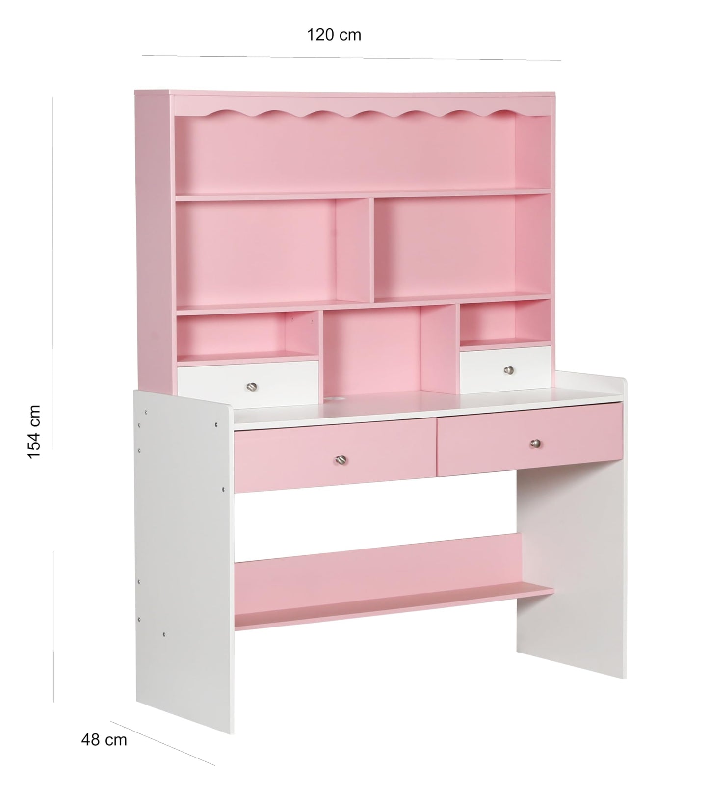 HYGRAD BUILT TO SURVIVE Wooden Pink/White Free Standing Study Table Desk With Shelves & Drawers For Kids Children Girls Home (Pink/White)