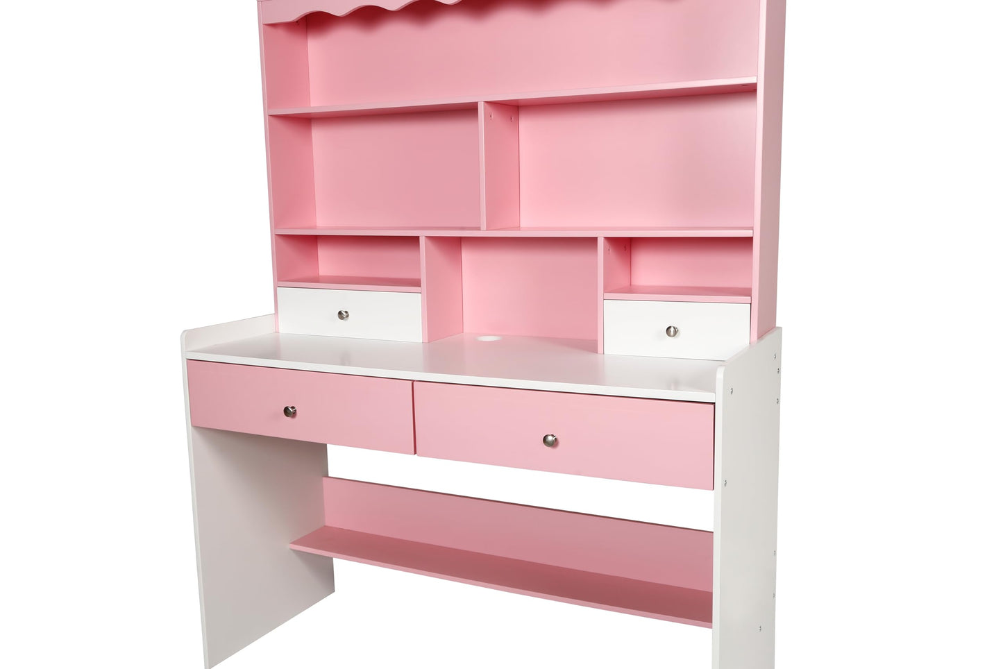 HYGRAD BUILT TO SURVIVE Wooden Pink/White Free Standing Study Table Desk With Shelves & Drawers For Kids Children Girls Home (Pink/White)