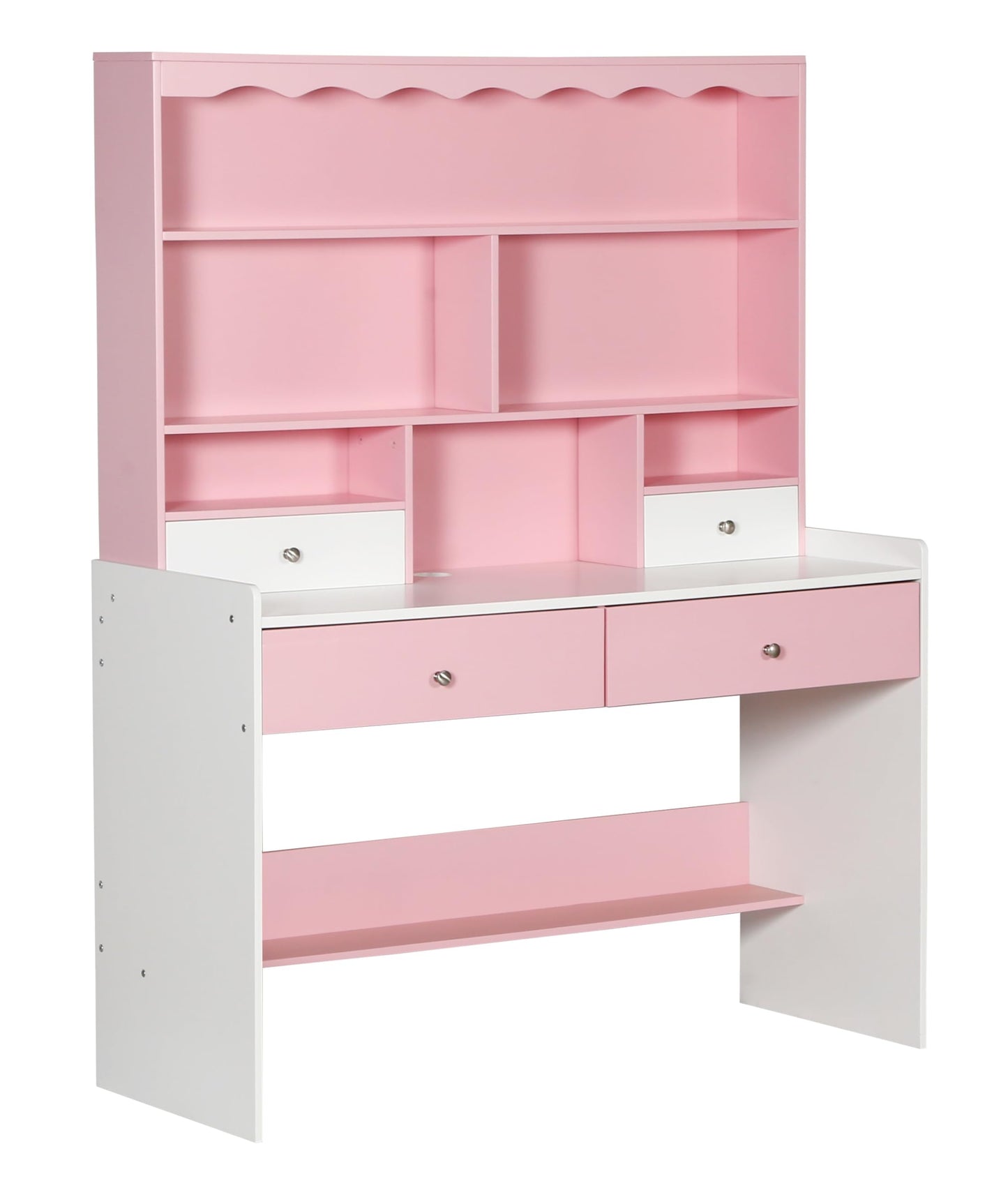 HYGRAD BUILT TO SURVIVE Wooden Pink/White Free Standing Study Table Desk With Shelves & Drawers For Kids Children Girls Home (Pink/White)