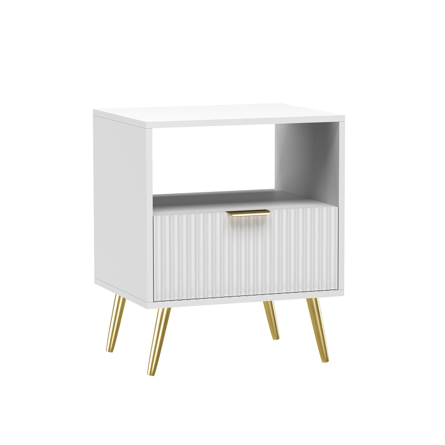 HYGRAD BUILT TO SURVIVE Free Standing White Wooden Chic Modern Bedside Sofa End Table Nightstand With Metal Golden Legs For Bedroom Living Room