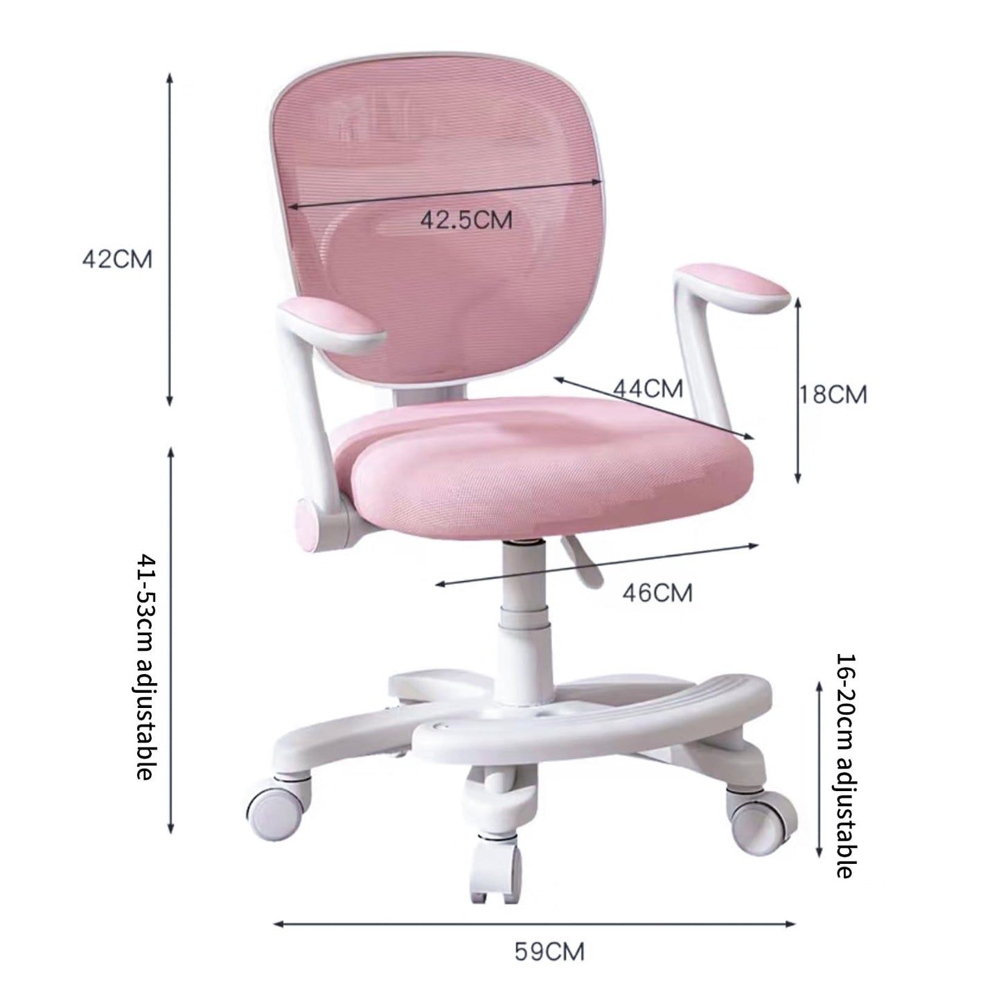 HYGRAD BUILT TO SURVIVE Swivel Chair Ergonomic Rolling Adjustable Kids Children Teens 360 Swivel Revolving Chair With Armrest & Foot Rest In Colours (Pink)