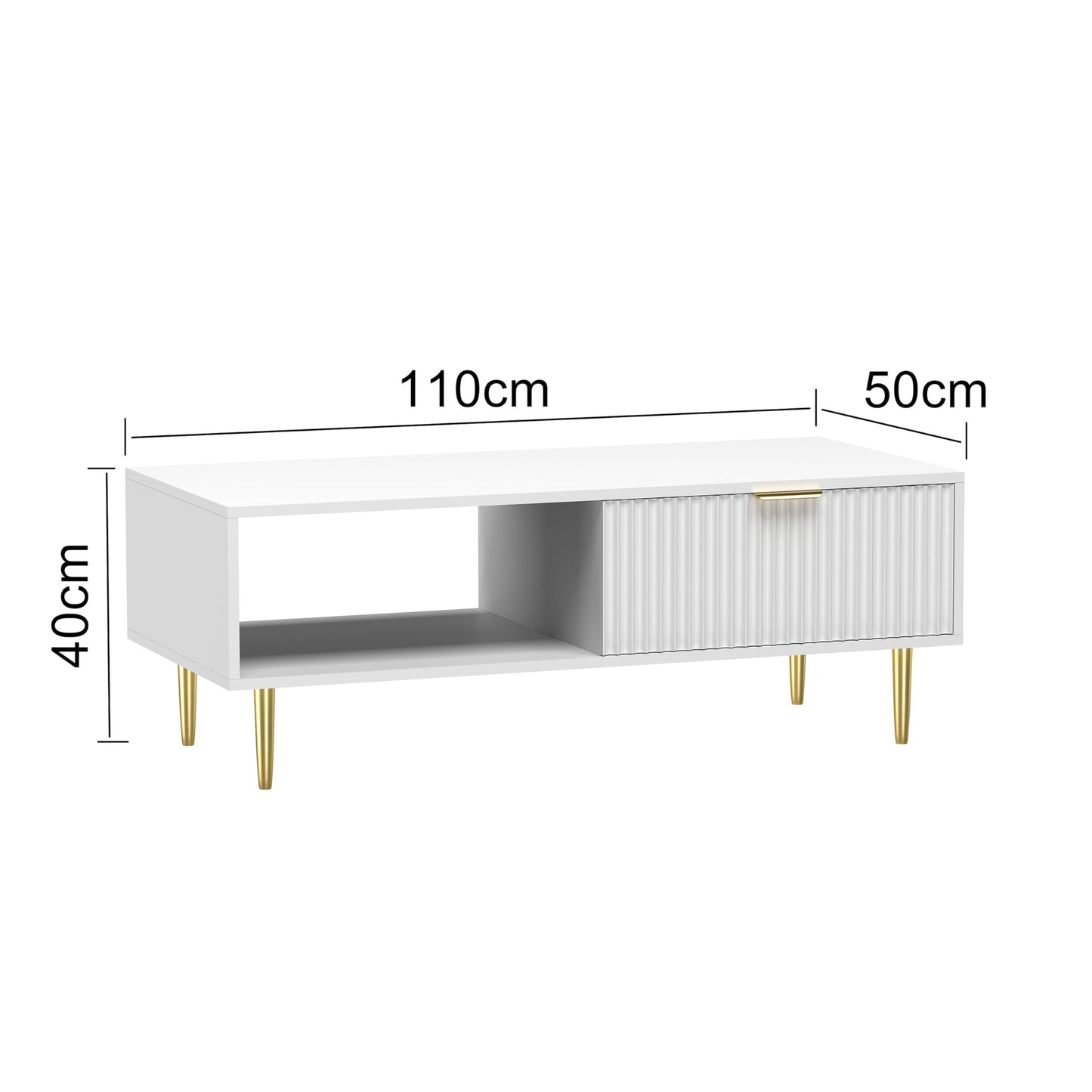 HYGRAD BUILT TO SURVIVE Free Standing White Wooden Fluted Chic Low Rise Coffee Centre Table Drawer Storage Home Living Room Furniture