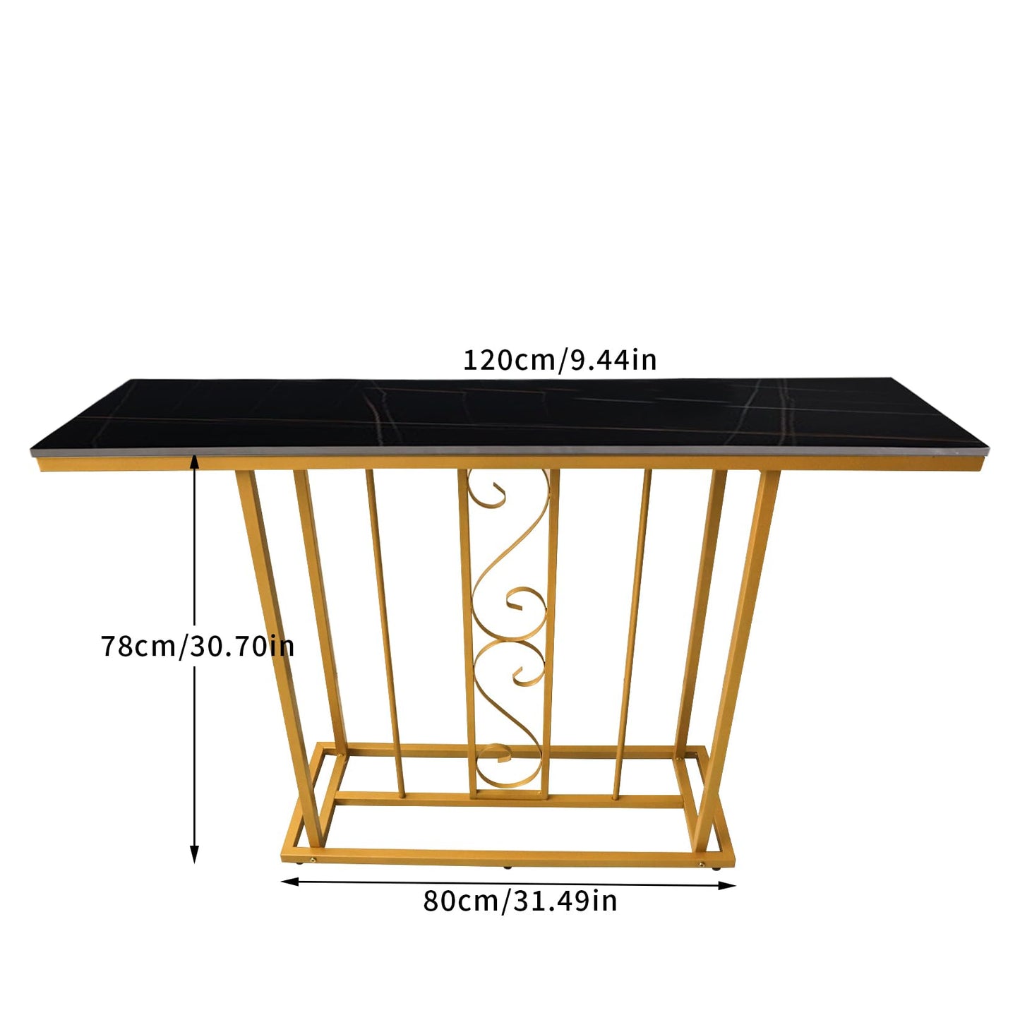 HYGRAD BUILT TO SURVIVE Large Marble Effect Sintered Stone With Metal Frame Free Standing Console Table Hallway Entrance Furniture 120 cm (Black/Gold)