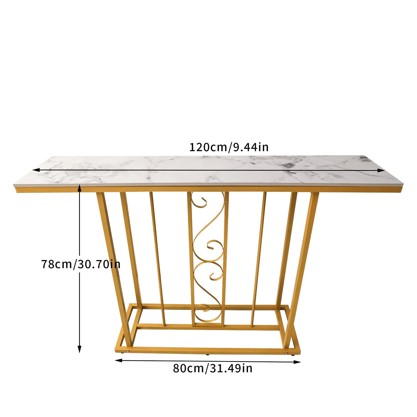 HYGRAD BUILT TO SURVIVE Large Marble Effect Sintered Stone With Metal Frame Free Standing Console Table Hallway Entrance Furniture 120 cm (White/Gold)