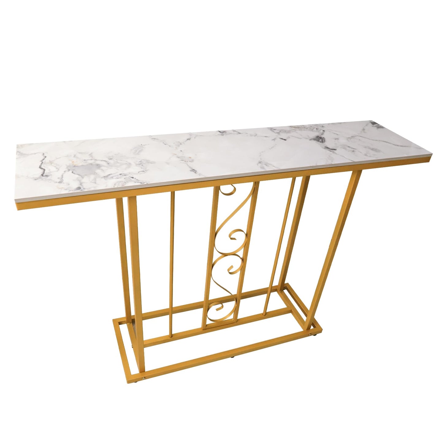 HYGRAD BUILT TO SURVIVE Large Marble Effect Sintered Stone With Metal Frame Free Standing Console Table Hallway Entrance Furniture 120 cm (White/Gold)