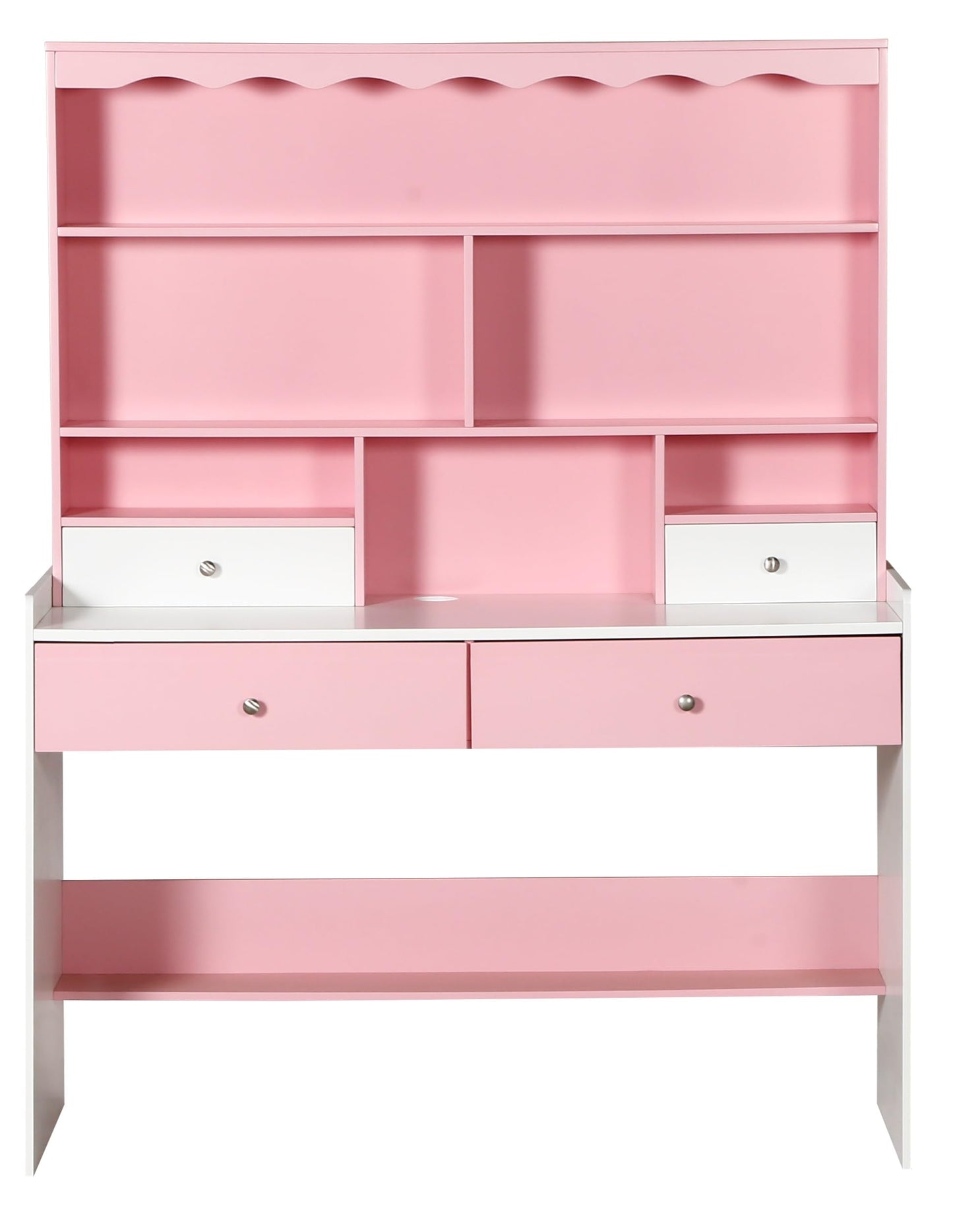 HYGRAD BUILT TO SURVIVE Wooden Pink/White Free Standing Study Table Desk With Shelves & Drawers For Kids Children Girls Home (Pink/White)