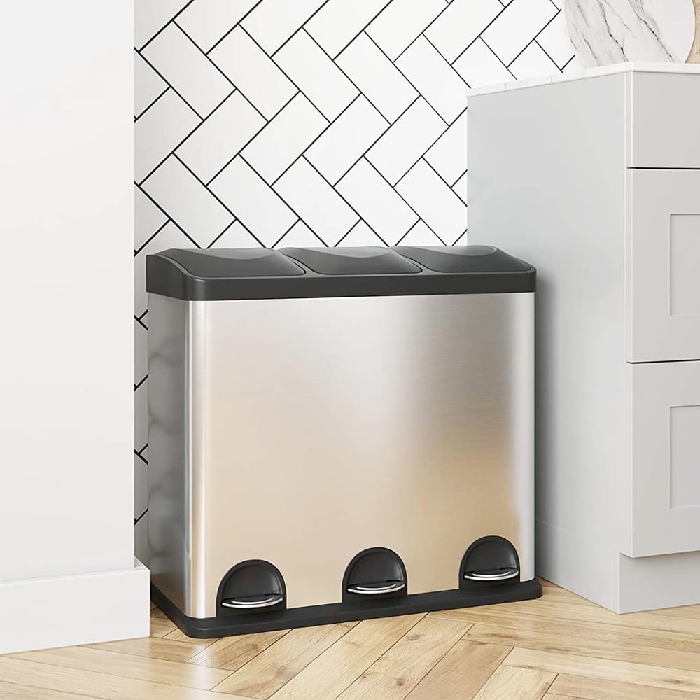 HYGRAD Kitchen Bin Recycling Bin For Kitchen Stainless Steel Triple Co ...