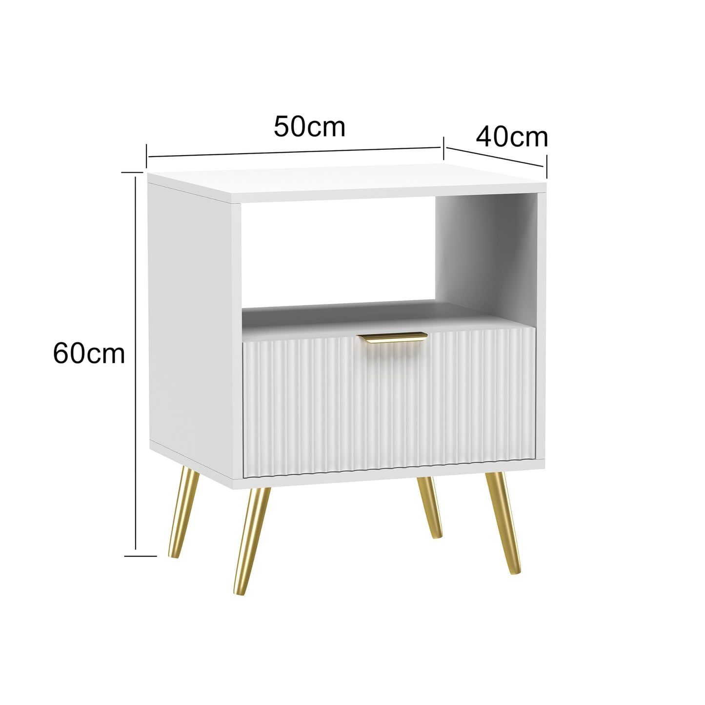 HYGRAD BUILT TO SURVIVE Free Standing White Wooden Chic Modern Bedside Sofa End Table Nightstand With Metal Golden Legs For Bedroom Living Room