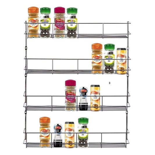 HYGRAD BUILT TO SURVIVE Multifunction Wall Mount Inside Cabinet Cupboard Silver Metal Spice Herb Jar Container Storage Rack Shelf Organiser Kitchen Tidy Home (4 Tier)