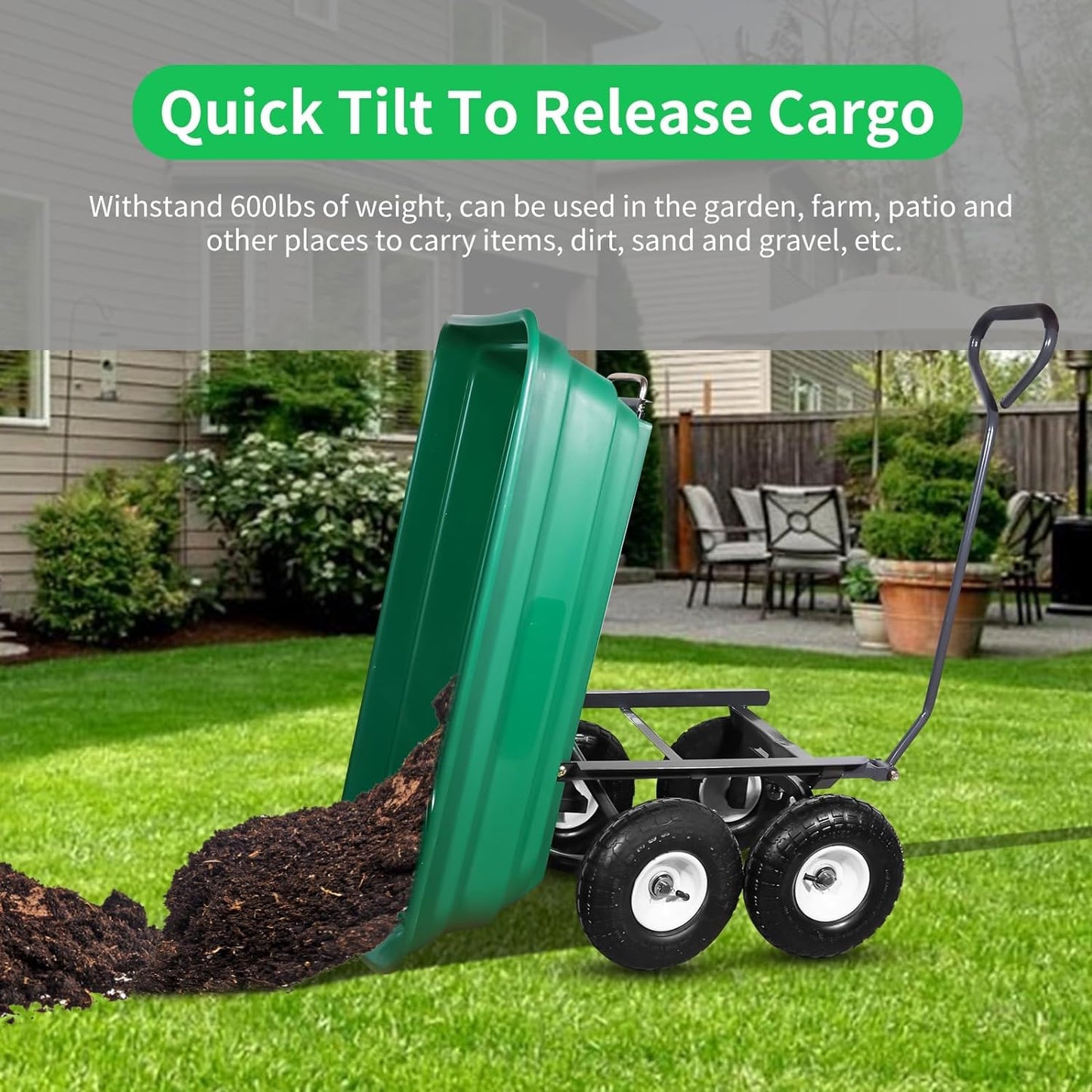 75L Lightweight Rolling Portable Garden Yard Push Dump Cart Beach Wagon Trolley Wheel Barrow