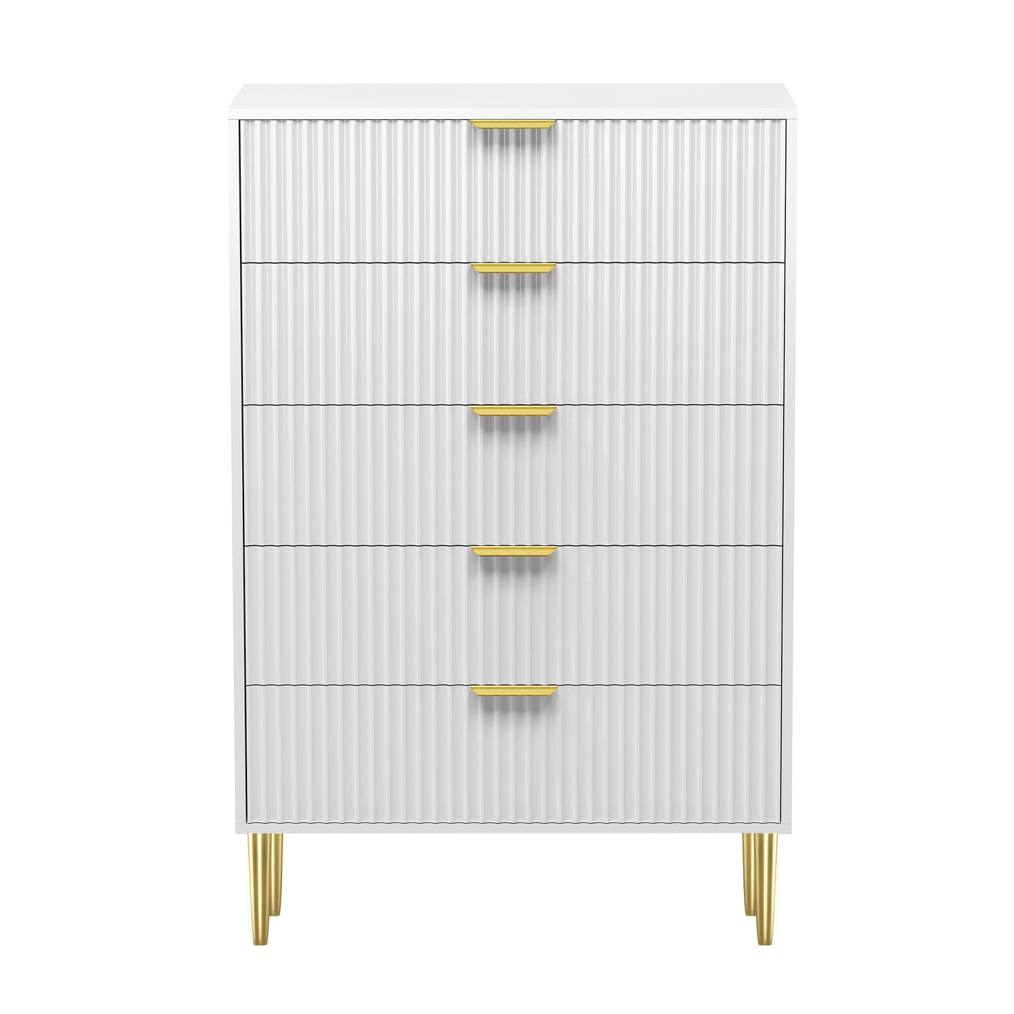 HYGRAD BUILT TO SURVIVE Free Standing White Wooden Chic Fluted Kitchen Bed Living room Chest of 5 Drawers Dresser Console Table