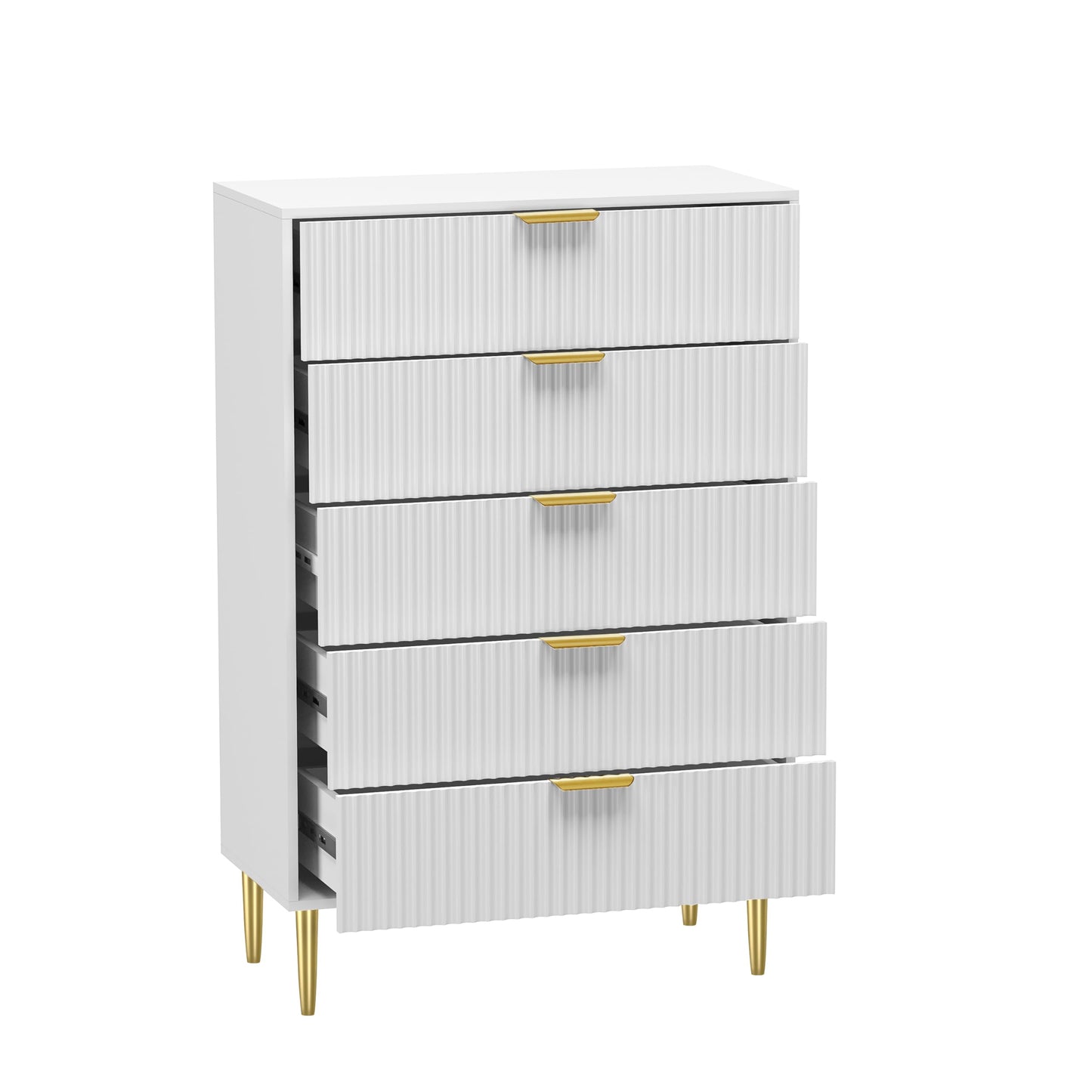 HYGRAD BUILT TO SURVIVE Free Standing White Wooden Chic Fluted Kitchen Bed Living room Chest of 5 Drawers Dresser Console Table