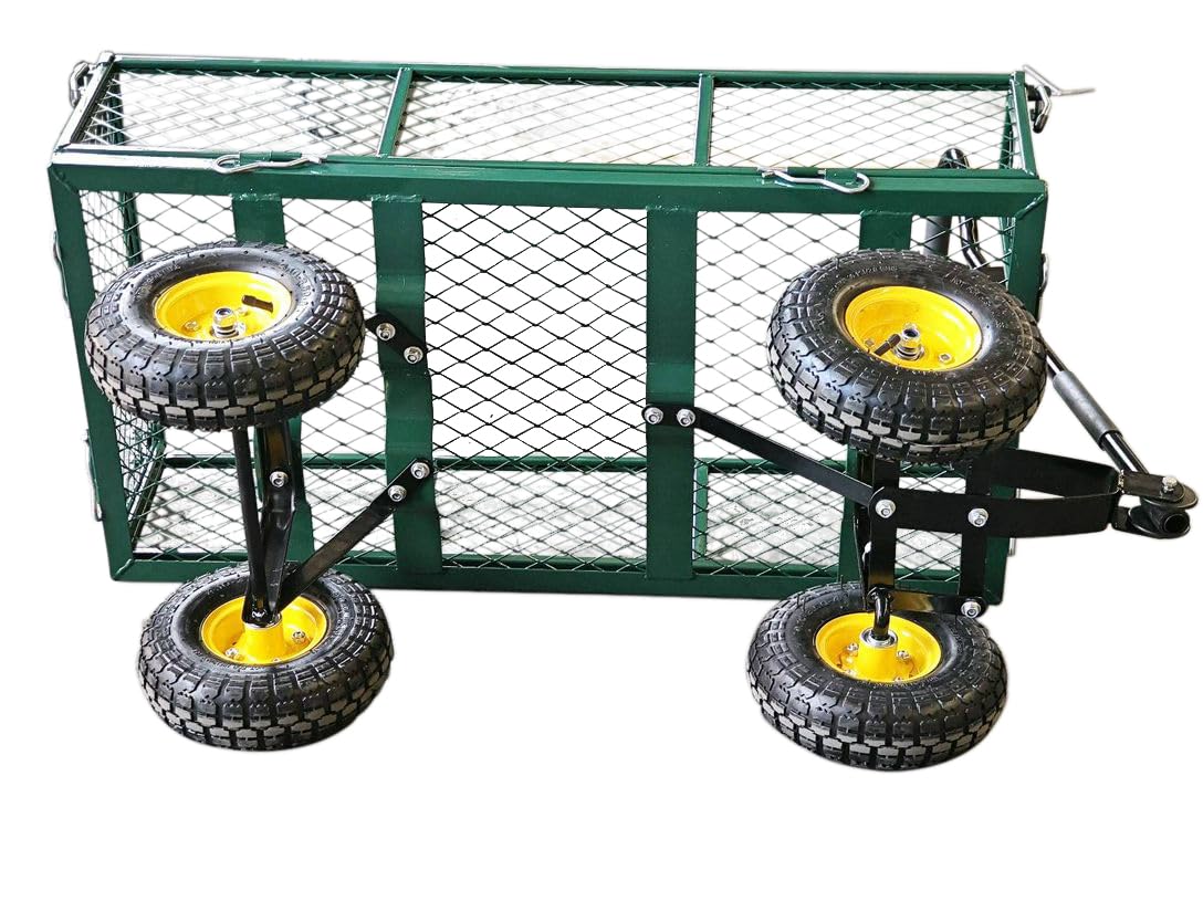 Heavy Duty Steel Mesh Portable Rolling Garden Yard Farm Dump Cart Utility Wagon Beach Trolley 180° Rotating Handle With 4 Pneumatic Wheels