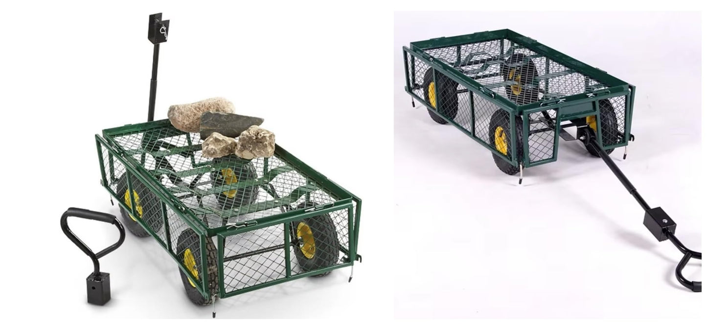 Heavy Duty Steel Mesh Portable Rolling Garden Yard Farm Dump Cart Utility Wagon Beach Trolley 180° Rotating Handle With 4 Pneumatic Wheels