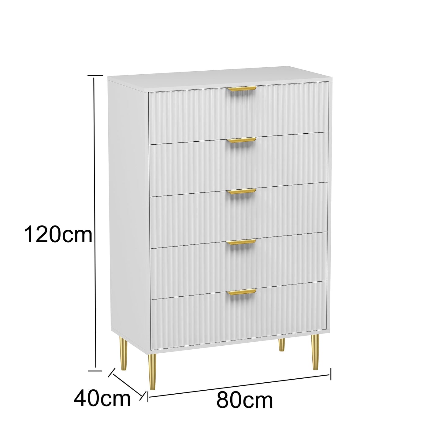 HYGRAD BUILT TO SURVIVE Free Standing White Wooden Chic Fluted Kitchen Bed Living room Chest of 5 Drawers Dresser Console Table