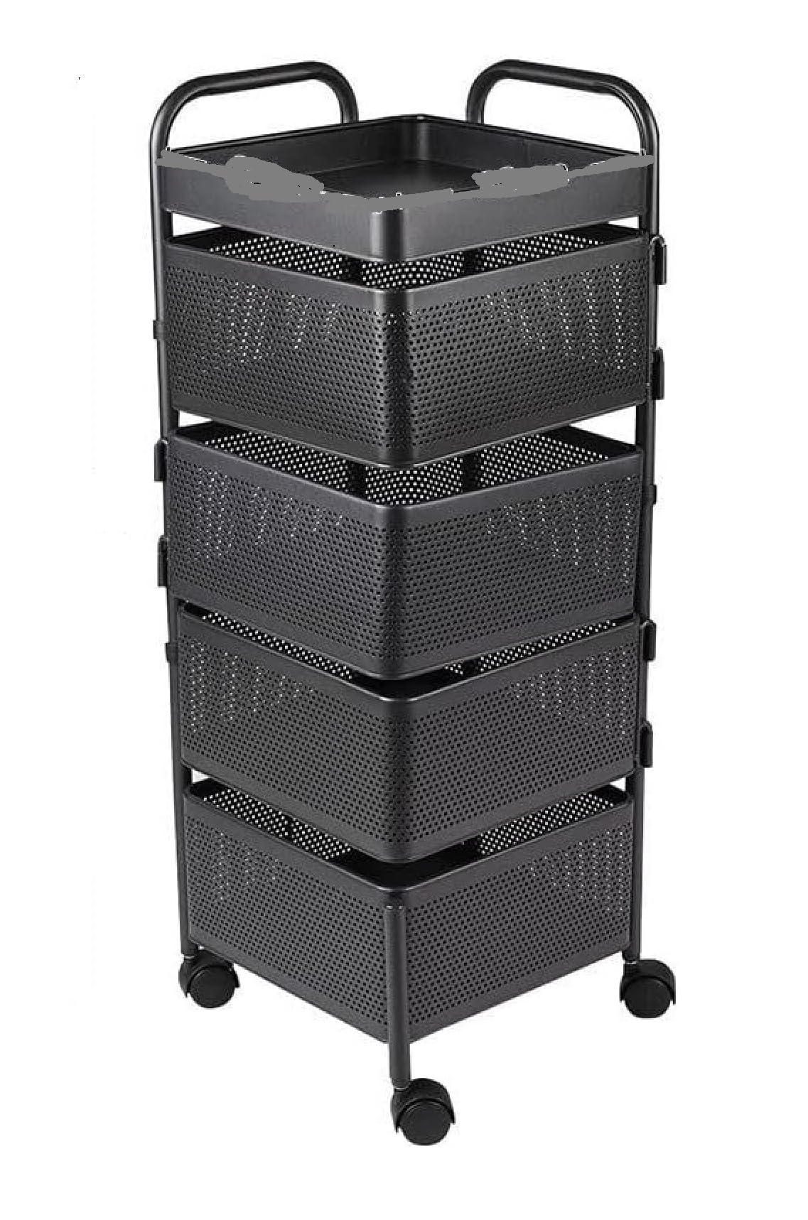 4, 5 Tier Rolling Multi-purpose Metal Rotating Rolling Free Standing Detachable Mesh Potato/Fruits/Vegetable Storage Baskets Shelf Organizer Tidy Kitchen Rack With Wheels (4 Tier)