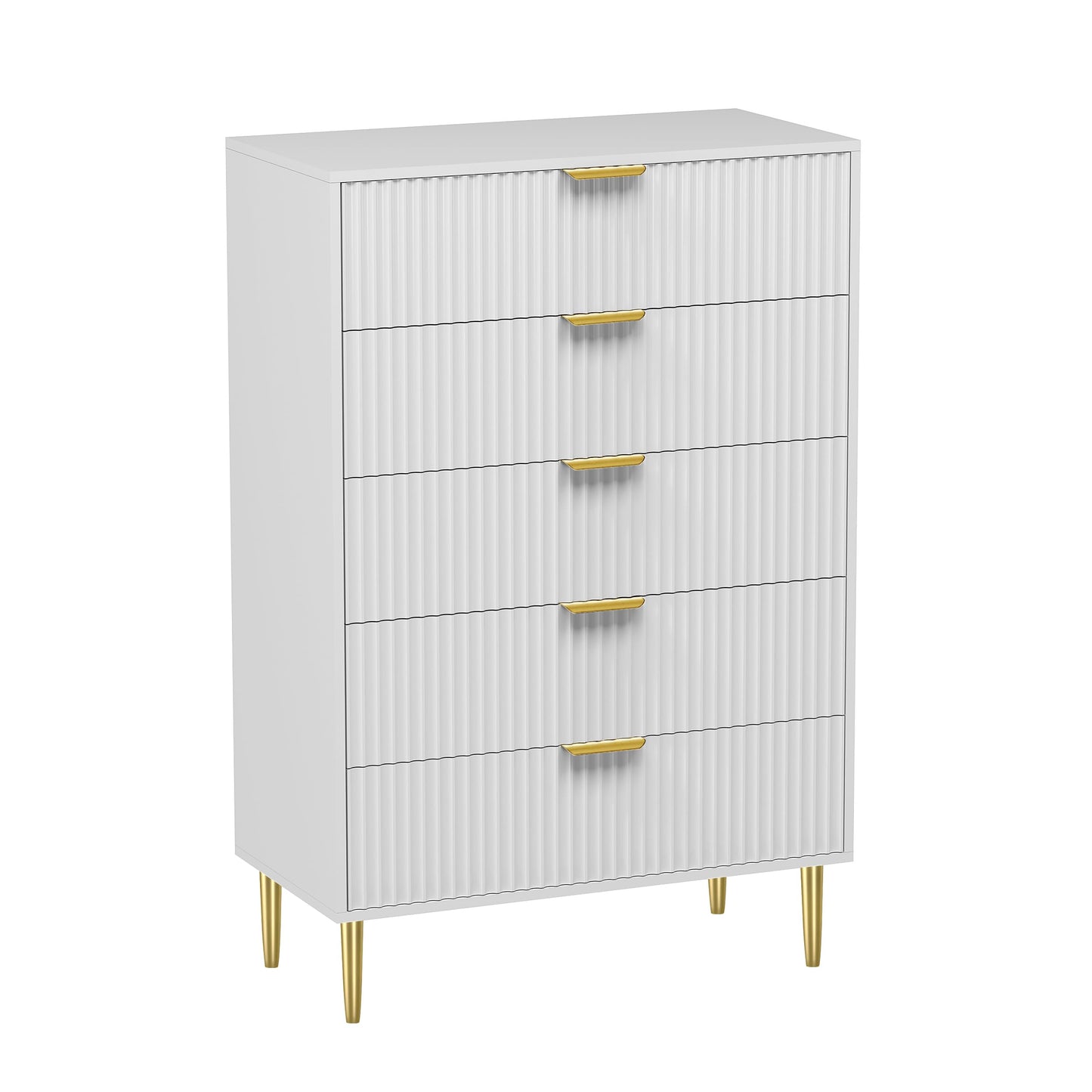 HYGRAD BUILT TO SURVIVE Free Standing White Wooden Chic Fluted Kitchen Bed Living room Chest of 5 Drawers Dresser Console Table