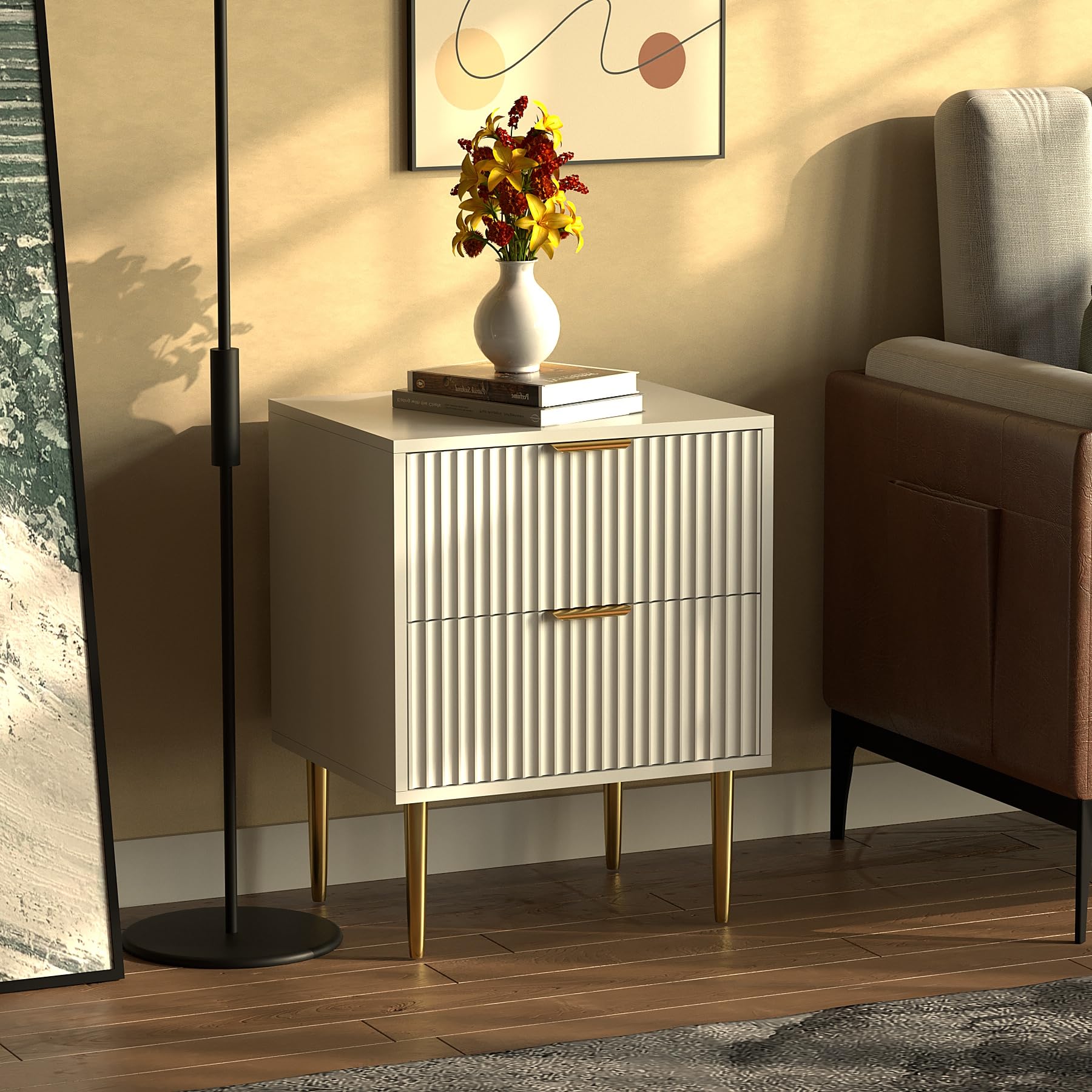 HYGRAD BUILT TO SURVIVE White Wooden 2 Drawer Chic Fluted Bedside End ...