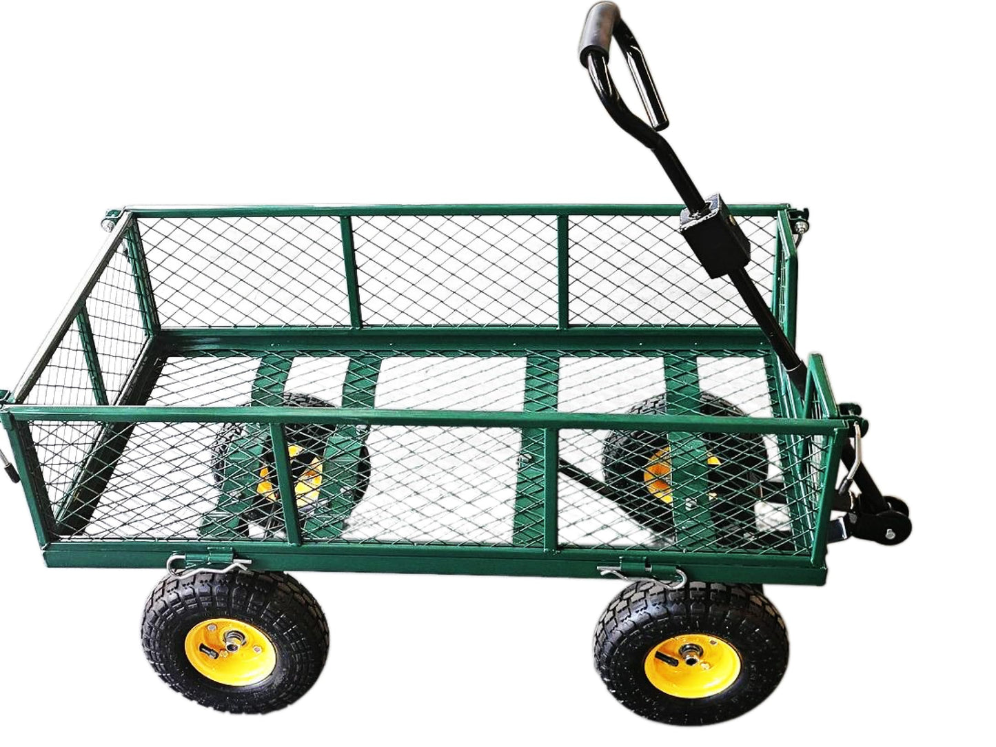 Heavy Duty Steel Mesh Portable Rolling Garden Yard Farm Dump Cart Utility Wagon Beach Trolley 180° Rotating Handle With 4 Pneumatic Wheels