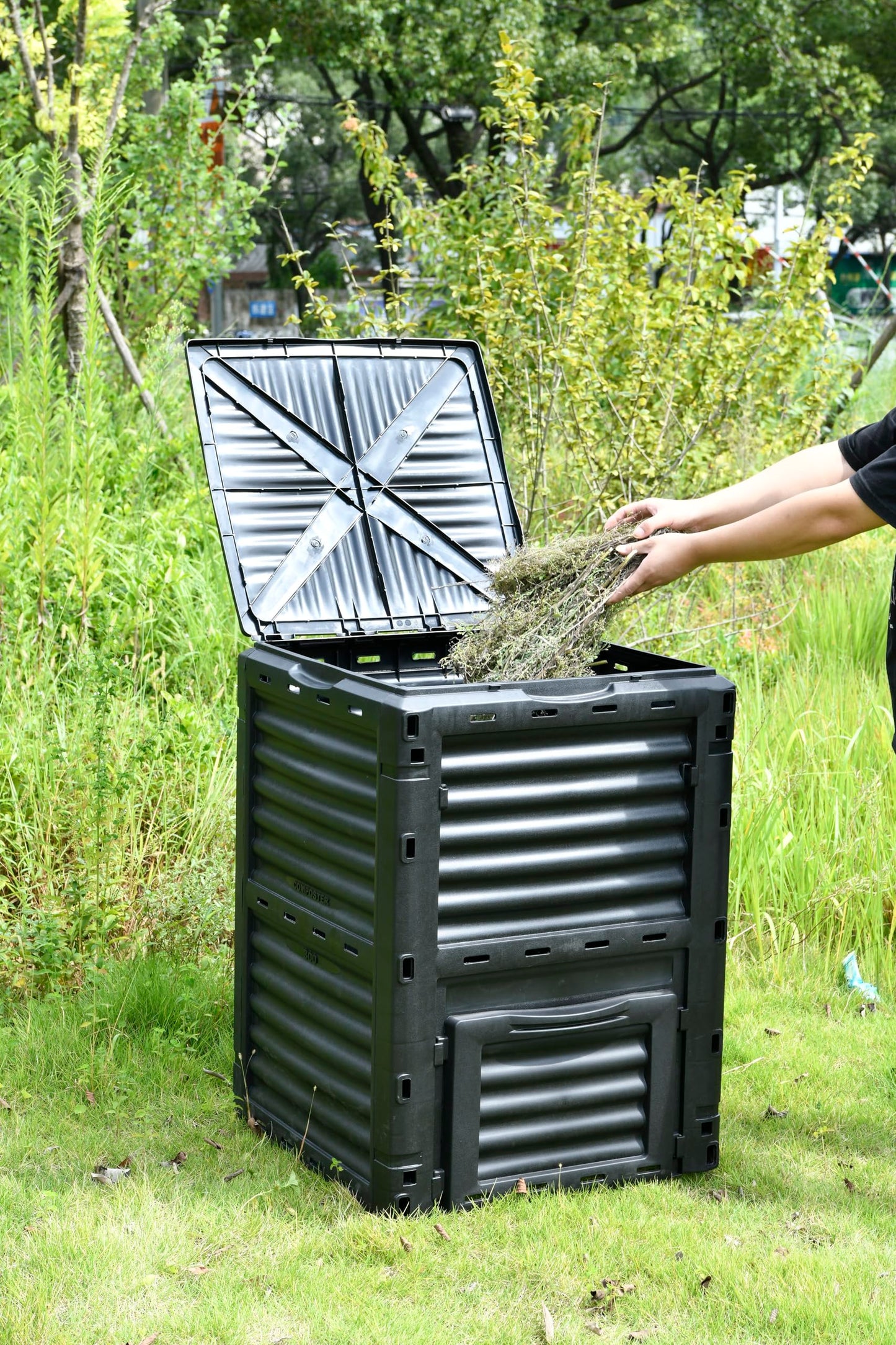 450l Garden Outdoor Compost Bin 71 W X 71 D X 103 H Cm Large Capacity Compost Container Bin With Lid For Gardens, Balconies, Kitchen