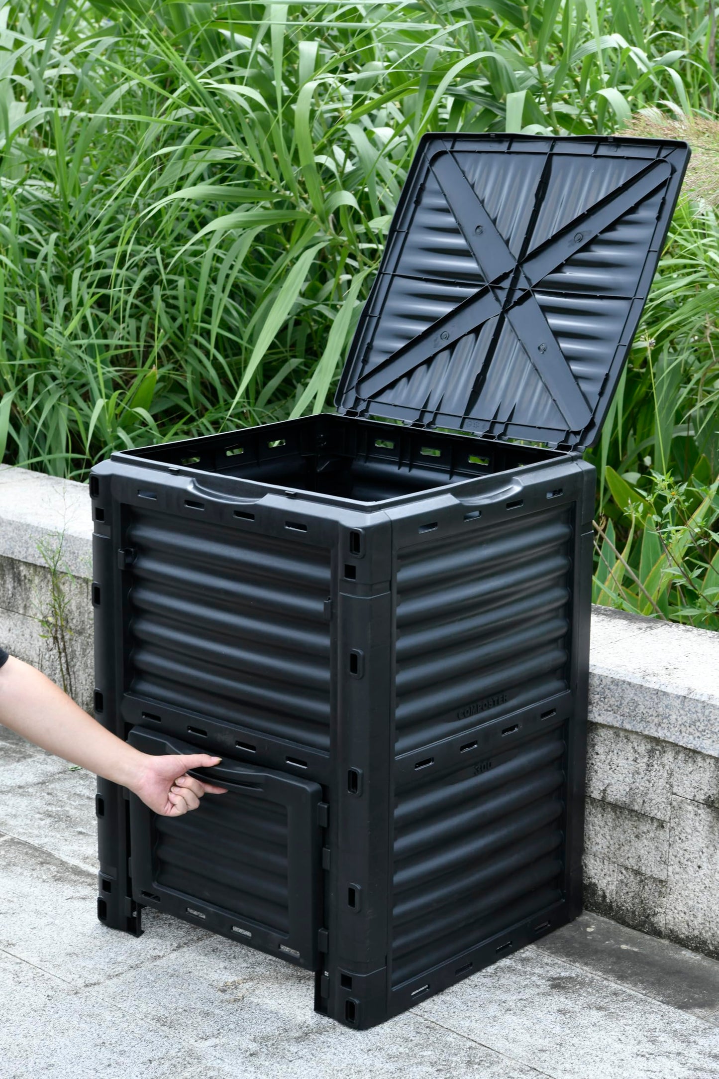 450l Garden Outdoor Compost Bin 71 W X 71 D X 103 H Cm Large Capacity Compost Container Bin With Lid For Gardens, Balconies, Kitchen