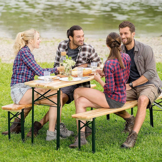 HYGRAD BUILT TO SURVIVE Large 3 Piece Wooden Folding Picnic Beer Table Bench Trestle Patio Outdoor Garden Pub 120 x 50 x 75 cms