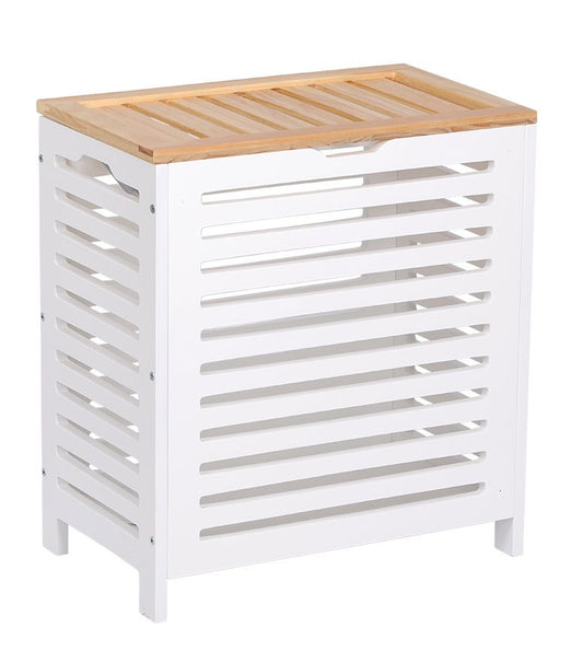 Large White/Oak Wooden Laundry Clothes Bin Basket Rectangle Hamper Storage Bathroom Bedroom Lid