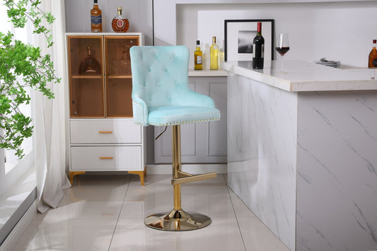 HYGRAD BUILT TO SURVIVE Velvet Upholstery 360 Degree Swivel Breakfast High Bar Home Kitchen Pub Stools Chair Seat With Gas Lift & Metal Base (1, Turquoise)