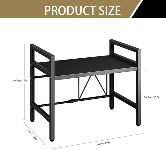 2 Tier Over Microwave Oven Shelf Storage Solution Organiser Stand Utensil Holder Counter Shelf and Organizer with 3 Hooks Carbon Steel 55lbs Weight Capacity Matte Black