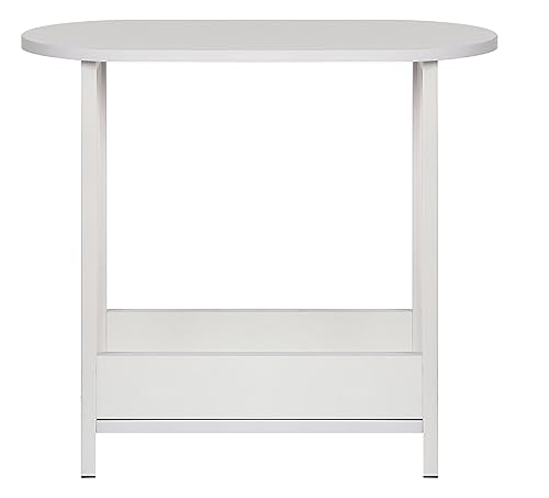 HYGRAD BUILT TO SURVIVE 2 Tier Narrow Wooden Bedside Sofa End Side Oval Top Table For Living Bed Room Furniture In White Colour