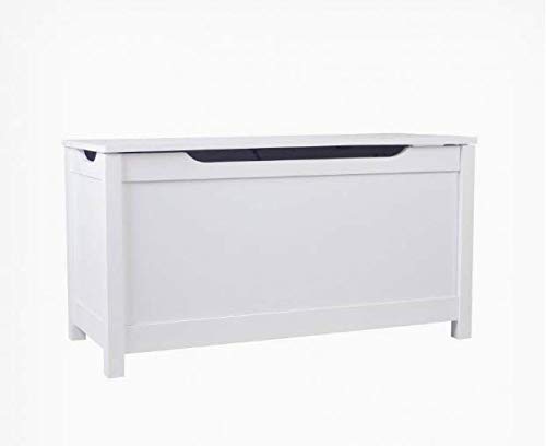 Large White Wooden Ottoman Toy Chest Bedding Blanket Storage Box Organiser For Children Room Bedroom Kids, Wooden Toys Organizer Cabinet Bench with Flip-Top Lid 2 x Safety Hinge for Playroom Bedroom