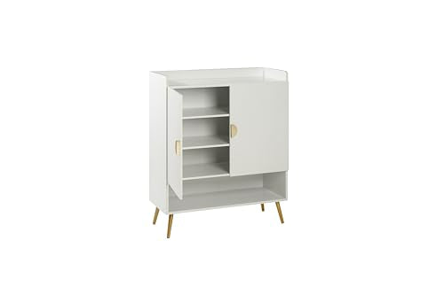 HYGRAD BUILT TO SURVIVE Modern Shoe Cabinet with 2 Doors, Open Shelf and Adjustable Shelves, Hallway Shoe Cupboard for 15 Pairs of Shoes, Entryway Storage Unit (White)