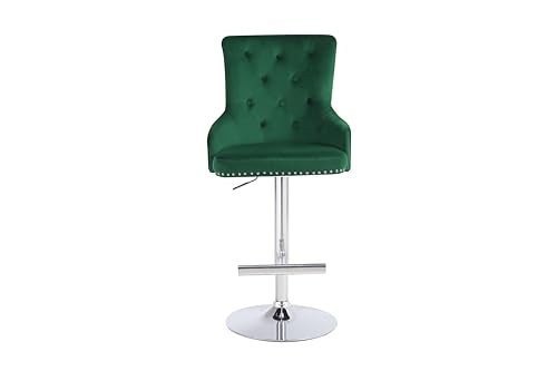 HYGRAD BUILT TO SURVIVE Velvet 360 Swivel Revolving Breakfast Bar Home Kitchen Pub Stools Chair Seat Gas Lift With Silver Metal Stand (1, Dark Green)