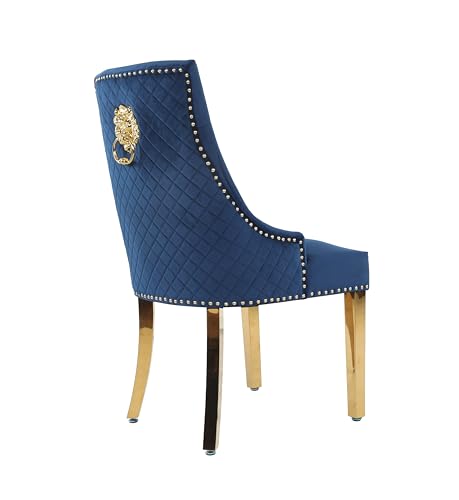 HYGRAD BUILT TO SURVIVE Velvet Upholstered Seat Luxury Dining Accent Chair With Gold Metal Legs Gold For Home Office Study Hallway (1, Blue)