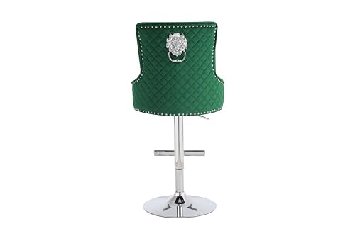 HYGRAD BUILT TO SURVIVE Velvet 360 Swivel Revolving Breakfast Bar Home Kitchen Pub Stools Chair Seat Gas Lift With Silver Metal Stand (1, Dark Green)